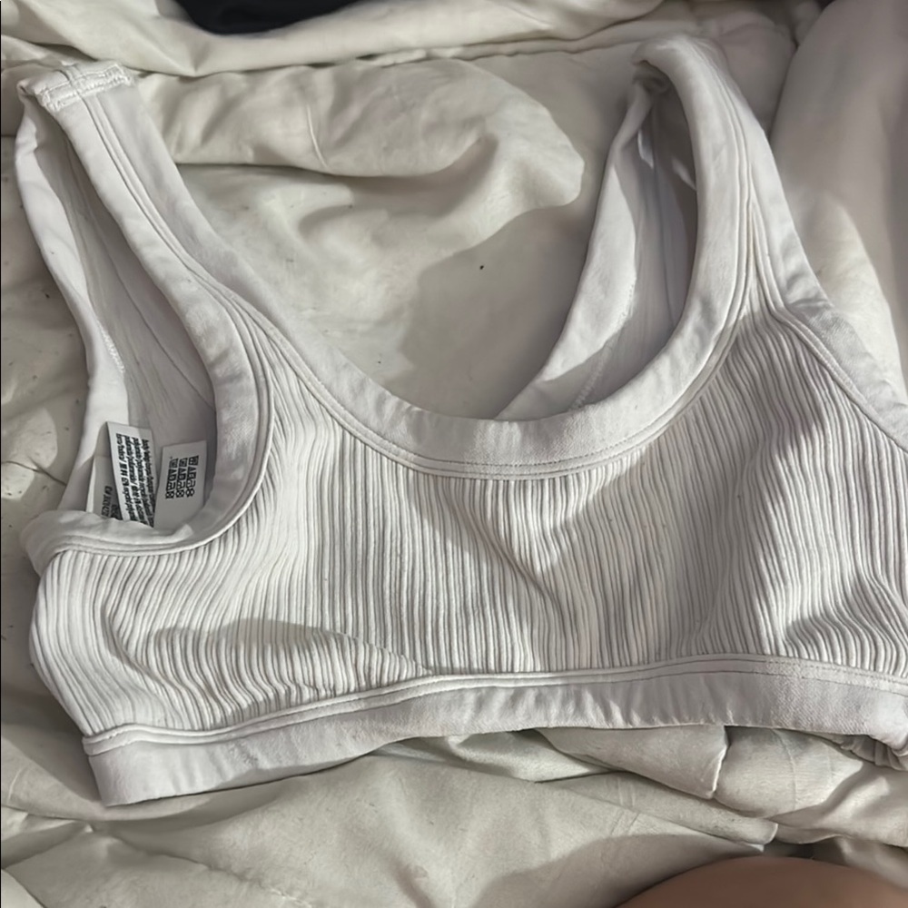 PINK Victoria's Secret White Ribbed Sports Bra